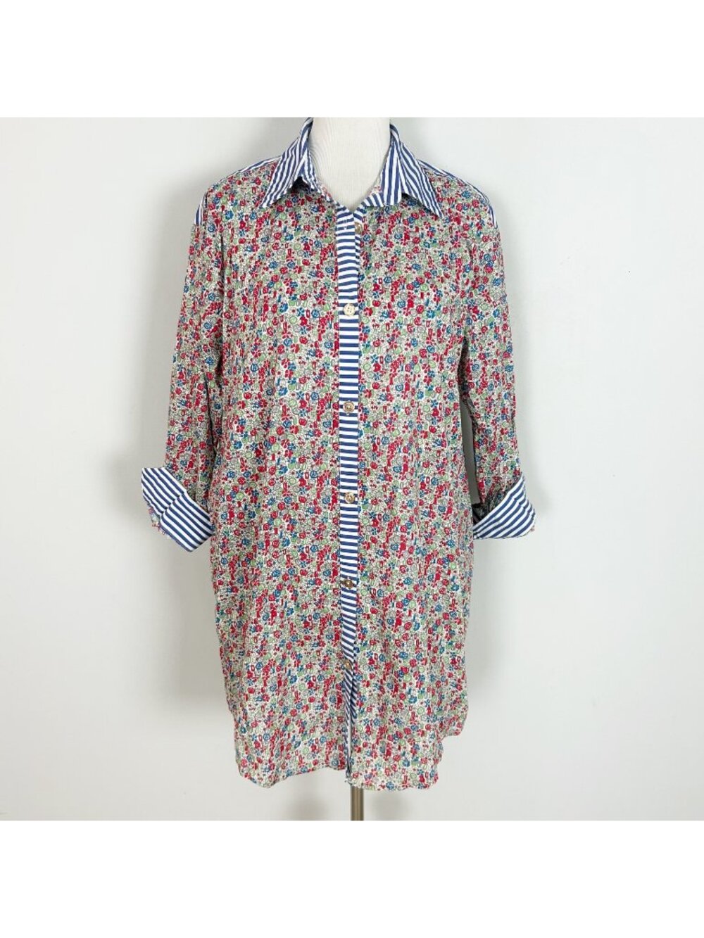 Buru Boyfriend Shirt Dress Floral Cottagecore Button Front Size Large Women's